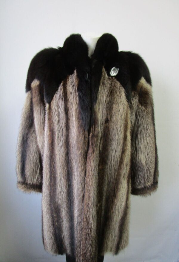 Women's Sz 6 Superb Raccoon & Black Fox Fur Coat Jacket HOOD Ladies Woman - Image 3
