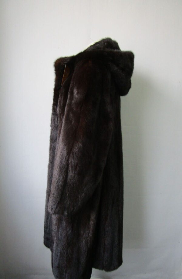 Women's Sz 6 Canadian Dark Ranch Mink Fur Coat with Hood MINT Woman - Image 3