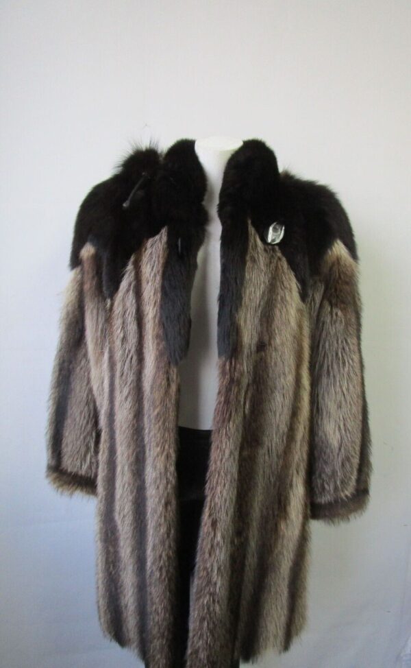 Women's Sz 6 Superb Raccoon & Black Fox Fur Coat Jacket HOOD Ladies Woman - Image 7