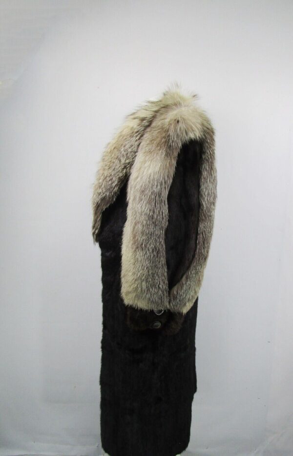 Women's Sz 4 Dark Ranch Black Mink Fur Coat with Fox Fur Mint Woman - Image 3