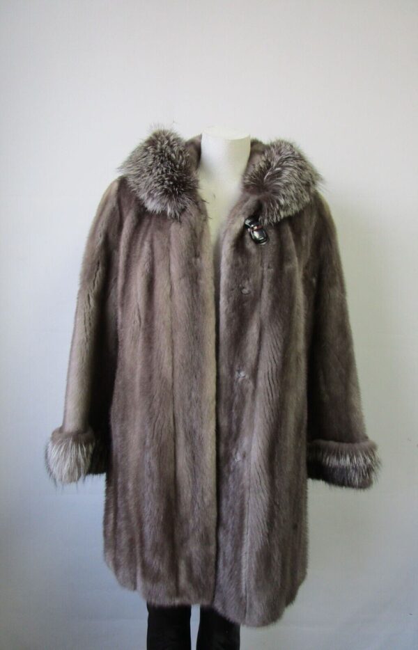 Women's Sz 6 Blue Iris Mink Fur Silver Fox Fur Coat Jacket Superb HOOD Woman - Image 3