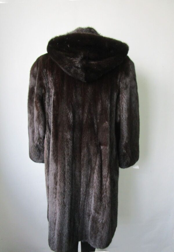 Women's Sz 6 Canadian Dark Ranch Mink Fur Coat with Hood MINT Woman - Image 4