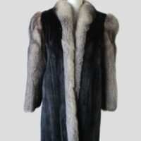 Women's Sz 6 Black Mink Fur Coat with Silver Fox Fur Collar EXCELLENT