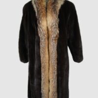 Women's Dark Ranch Mink Fur Coat with Crystal Fox Fur Collar MINT Sz 8 Woman