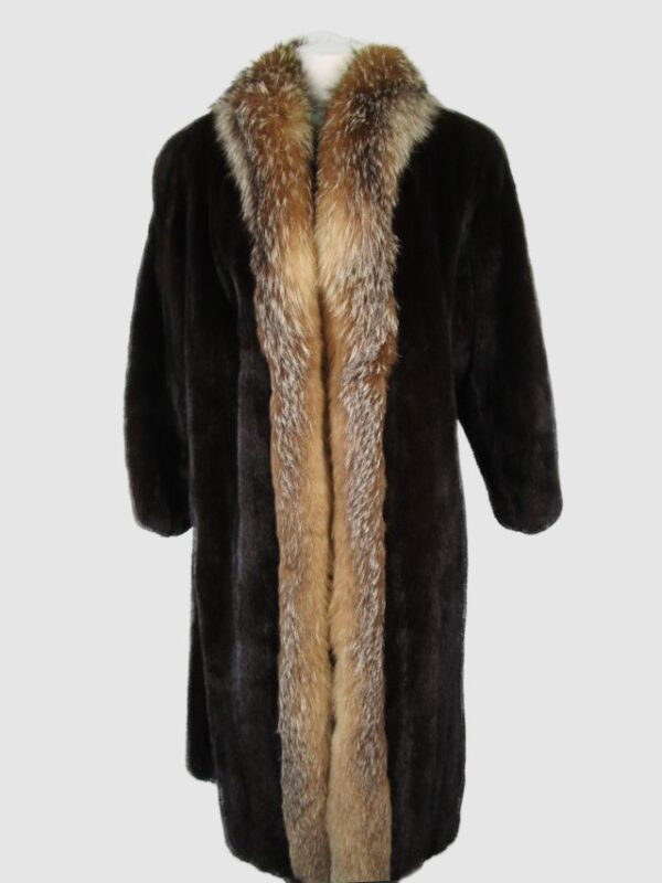 Women's Dark Ranch Mink Fur Coat with Crystal Fox Fur Collar MINT Sz 8 Woman
