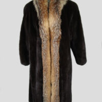 Women's Dark Ranch Mink Fur Coat with Crystal Fox Fur Collar MINT Sz 8 Woman