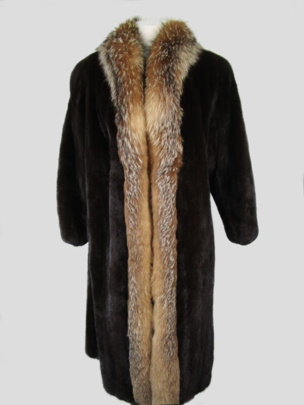 Women's Dark Ranch Mink Fur Coat with Crystal Fox Fur Collar MINT Sz 8 Woman