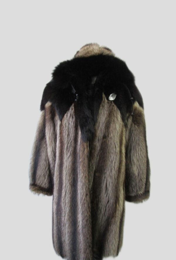 Women's Sz 6 Superb Raccoon & Black Fox Fur Coat Jacket HOOD Ladies Woman