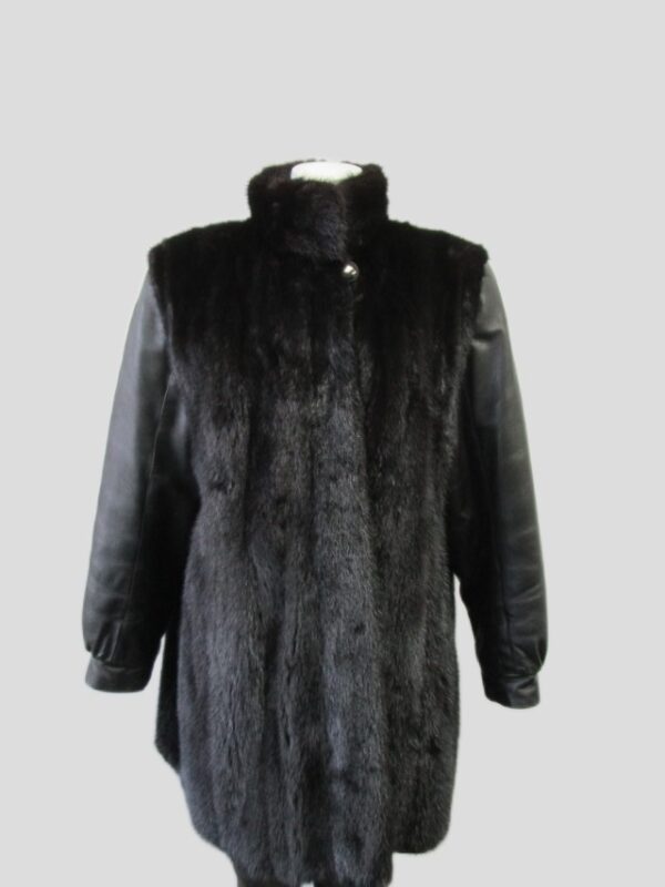 Women's Black Sz 10 Mink Fur & Leather Jacket Coat Jacket SUPERB Woman