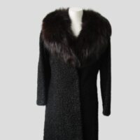 Women's Sz 4 Black Persian Lamb w/ Fox Fur Coat SUPERB Woman Sale