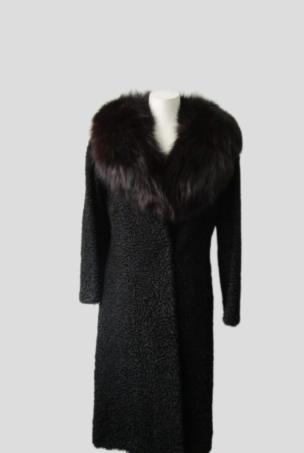 Women's Sz 4 Black Persian Lamb w/ Fox Fur Coat SUPERB Woman Sale