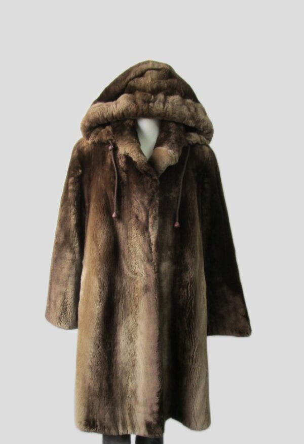 Women's SUPERB Sheared Beaver Fur Coat Jacket Hood Woman Sz 6