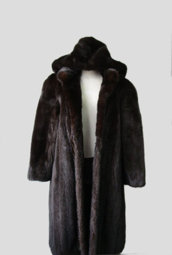 Women's Sz 6 Canadian Dark Ranch Mink Fur Coat with Hood MINT Woman