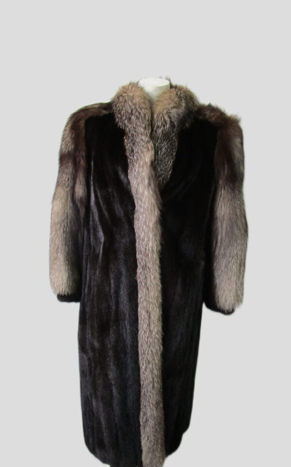 Women's Mink Fur Coat with Indigo Fox Fur MINT+ Sz 8 Woman