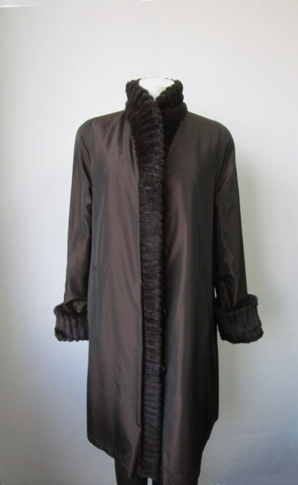 Women's Reversible Sheared Rabbit Fur Coat Raincoat Sz 8 MINT+ Woman - Image 9