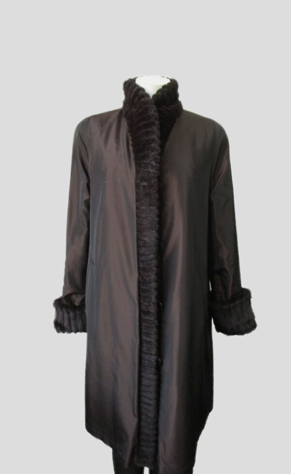 Women's Reversible Sheared Rabbit Fur Coat Raincoat Sz 8 MINT+ Woman