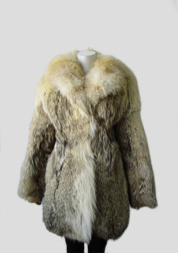 Women's Sz 4 Coyote Fur Coat Jacket with Fox and Hood Mint+ Woman