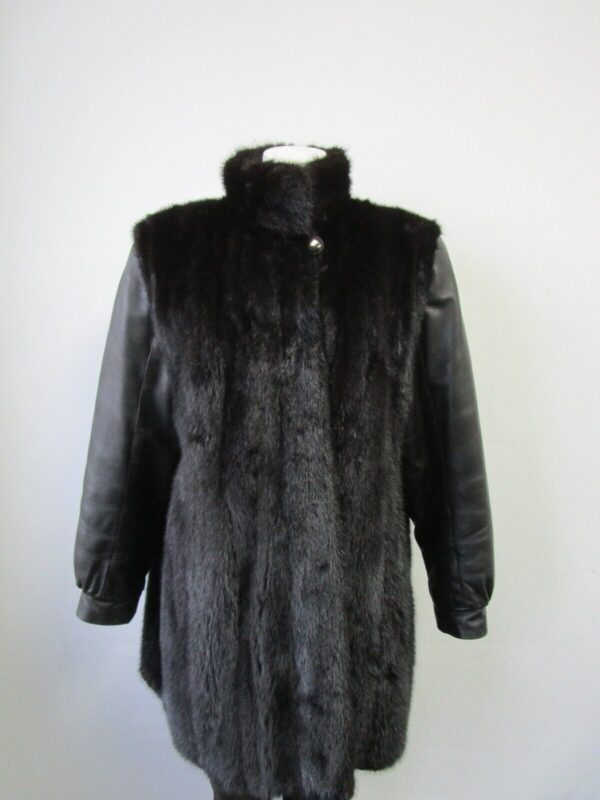 Women's Black Sz 10 Mink Fur & Leather Jacket Coat Jacket SUPERB Woman