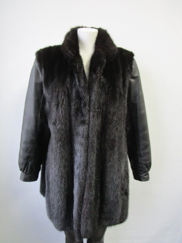 Women's Black Sz 10 Mink Fur & Leather Jacket Coat Jacket SUPERB Woman - Image 4