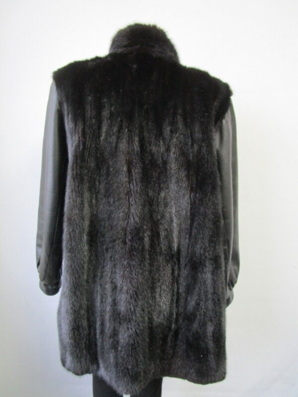 Women's Black Sz 10 Mink Fur & Leather Jacket Coat Jacket SUPERB Woman - Image 2