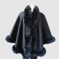 Women's Brand New Black Cashmere Wool Wrap Cape Fox Fur Trim