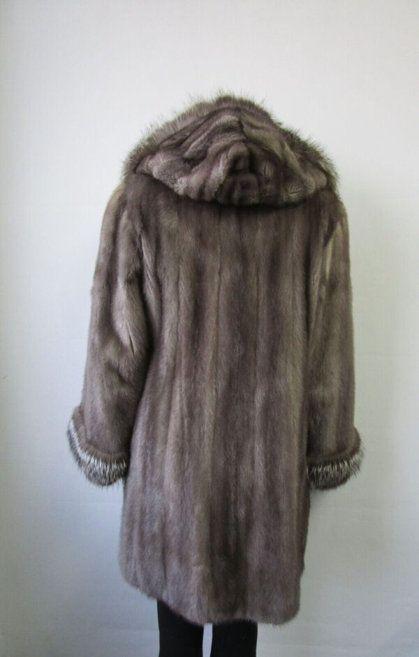 Women's Sz 6 Blue Iris Mink Fur Silver Fox Fur Coat Jacket Superb HOOD Woman - Image 5