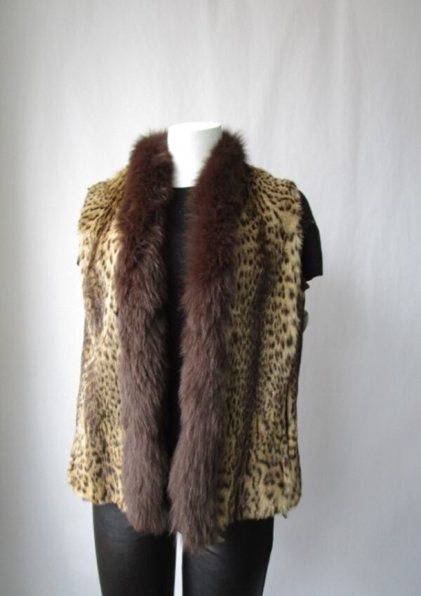 Ocelot Fur Vest with Brown Fox Fur Collar Sz Small New - Image 2