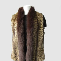 Ocelot Fur Vest with Brown Fox Fur Collar Sz Small New