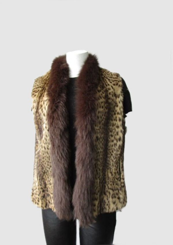 Ocelot Fur Vest with Brown Fox Fur Collar Sz Small New