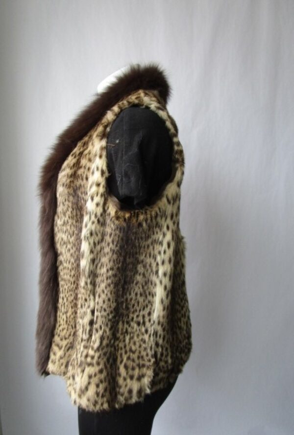 Ocelot Fur Vest with Brown Fox Fur Collar Sz Small New - Image 3