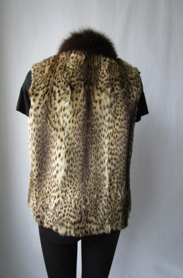 Ocelot Fur Vest with Brown Fox Fur Collar Sz Small New - Image 4