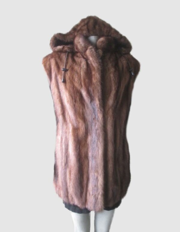 Canadian Mink Fur Vest with Detachable Hood - Image 3