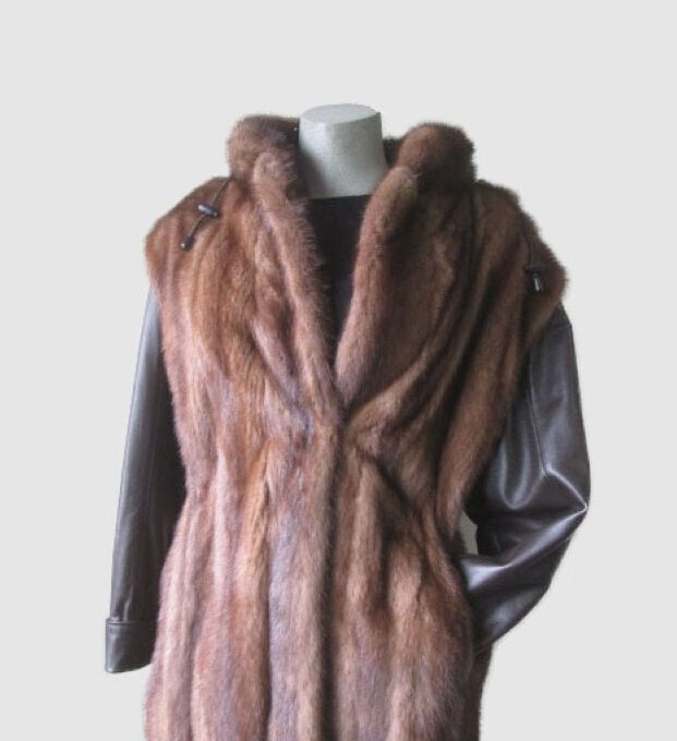Canadian Mink Fur Vest with Detachable Hood