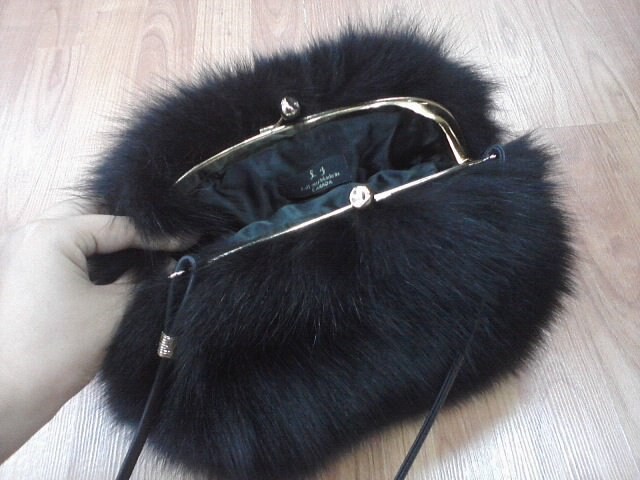Black Fox Fur Bag Purse Crossbody Hand Muff Purse - Image 3