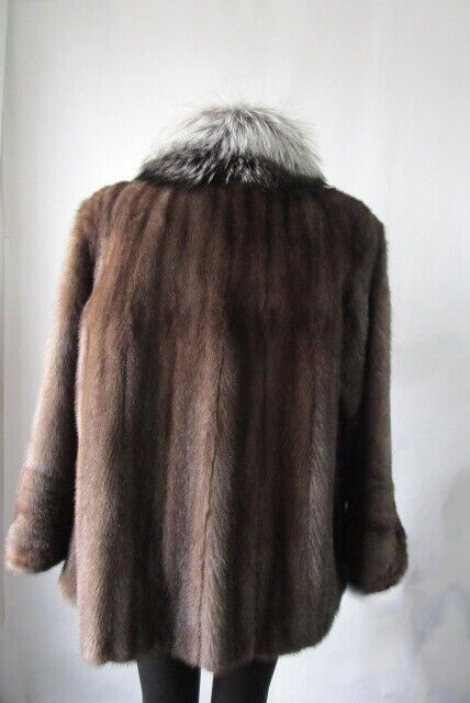 Mink Fur Coat Jacket Silver Fox Fur Women's 12 New - Image 4