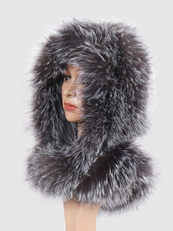 Knitted Indigo Fox Fur Hat Hood Scarf