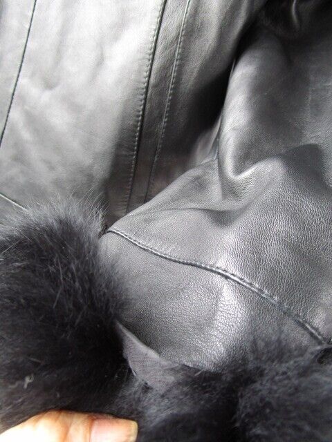 Black Leather Jacket Coat Fox Fur SUPERB Women's 10 - Image 6
