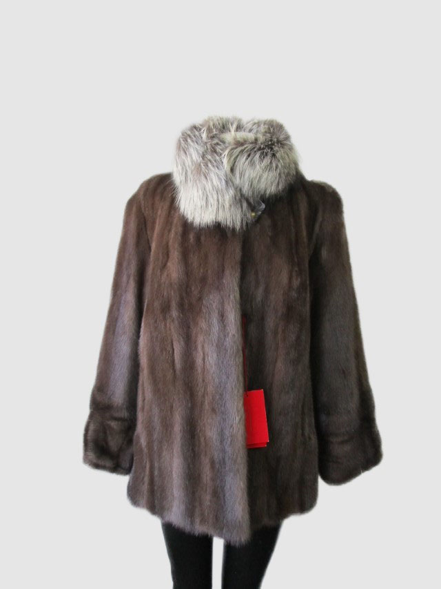 Mink Fur Coat Jacket Silver Fox Fur Women's 12 New