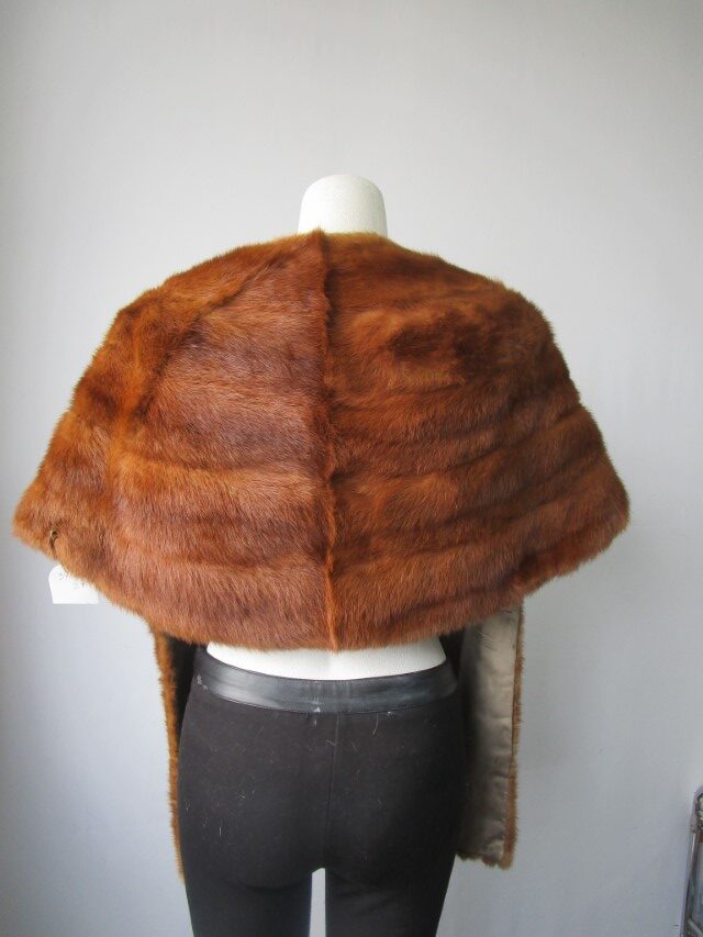 Chinese Mink Fur Stole Wrap Cape Wedding Vintage Very Good 64" x 16" - Image 4