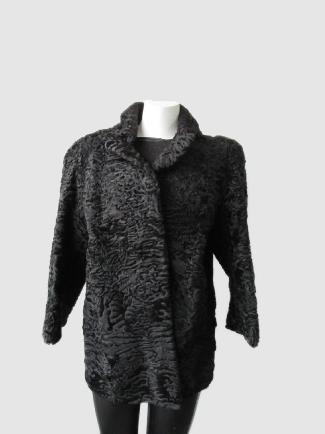Swakara Fur Coat Jacket Women's Sz 6/8 Black