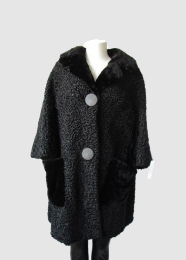 Black Persian Lamb Sheared Beaver Fur Coat MINT 12/14