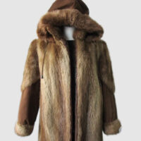 Women's Sz 10 Beaver Fur Coat Jacket with Suede and HOOD
