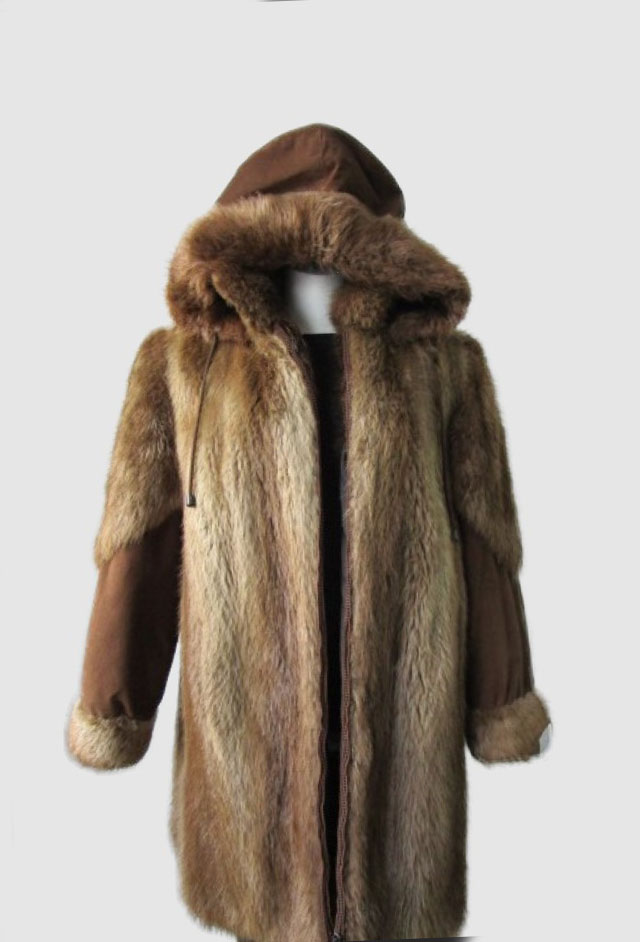 Women's Sz 10 Beaver Fur Coat Jacket with Suede and HOOD