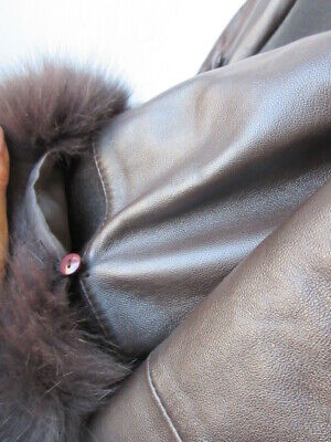 Brown Leather Coat Hood Fox Fur Women's 8 SUPERB - Image 5