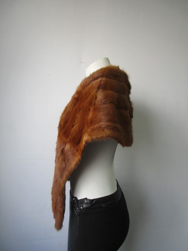 Reddish Mink Fur Stole Wrap Cape Wedding MINT - Image 4