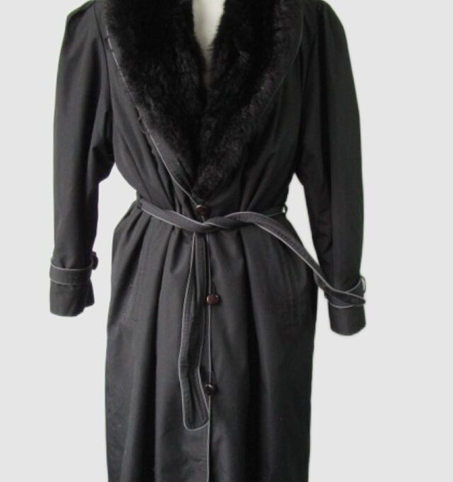 Women's Sz 12 Black Raincoat with Detachable Opossum Fur Vest Lining MINT+