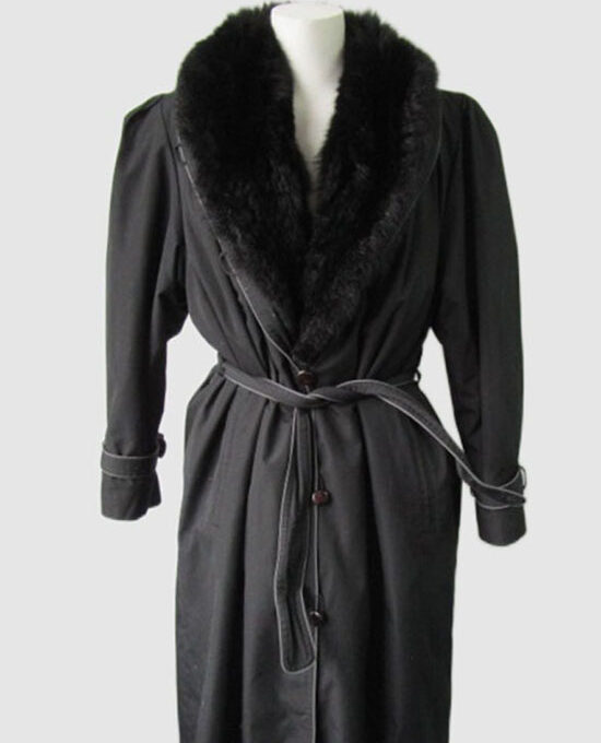 Women's Sz 12 Black Raincoat with Detachable Opossum Fur Vest Lining MINT+