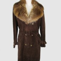 Women's Sz 10 Brown Suede Coat with Raccoon Fur Collar MINT Woman