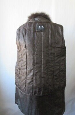 Brown Leather Coat Hood Fox Fur Women's 8 SUPERB - Image 3