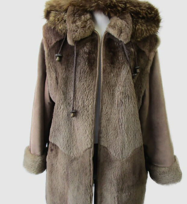 Women's SUPERB Sheared Raccoon Fur Coat Jacket Vest Hood Woman Sz 6